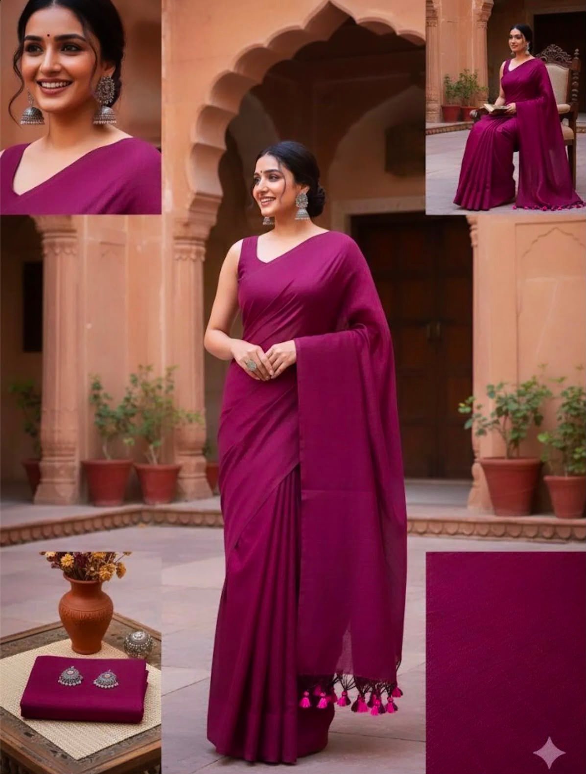 Magenta Designer Saree with Blouse Set
